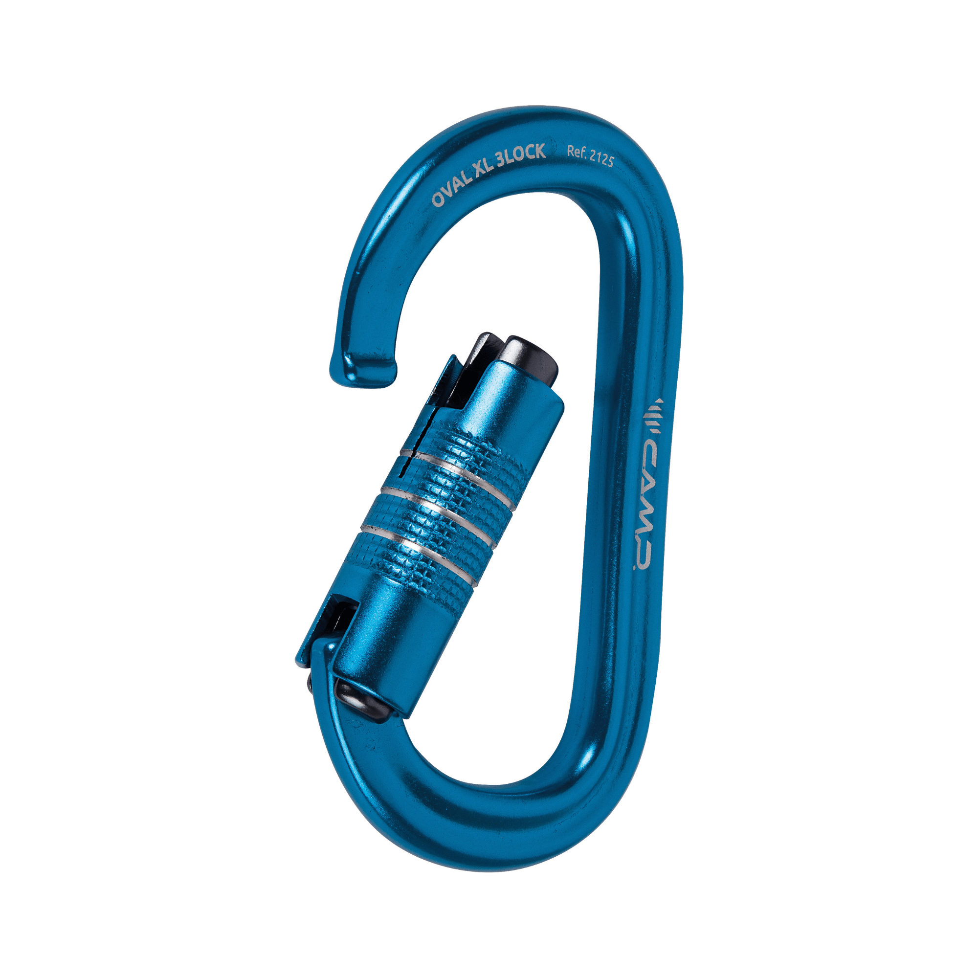 OVAL XL 3LOCK Aluminium Carabiner in blue finish, featuring triple-lock mechanism and Keylock nose for secure use.
