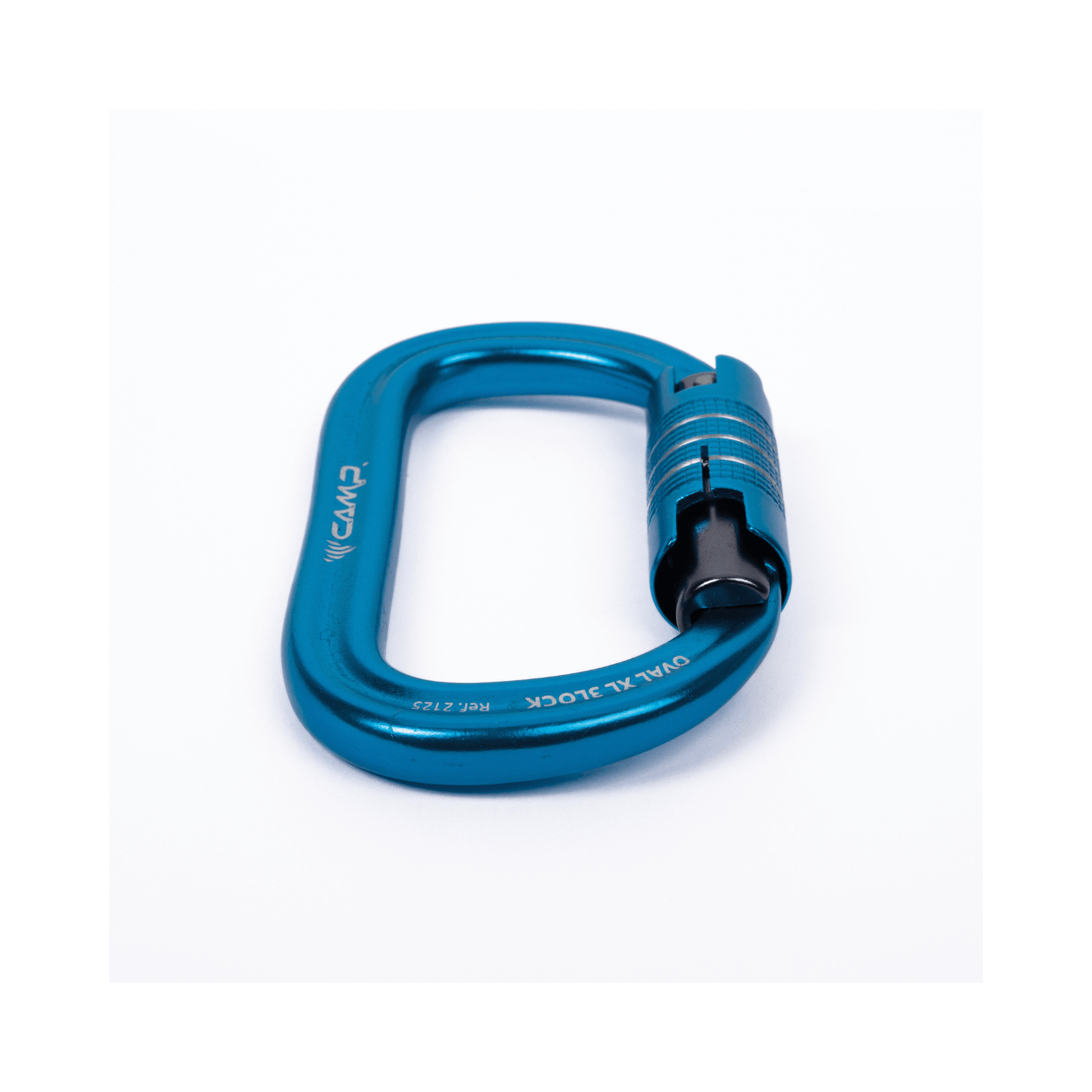 OVAL XL 3LOCK Aluminium Carabiner in blue finish, featuring automatic locking mechanism and wide gate opening.