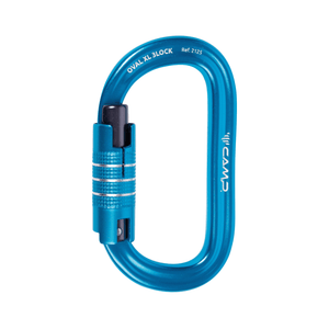 OVAL XL 3LOCK Aluminium Carabiner in blue finish with secure triple-lock mechanism and wide gate opening.