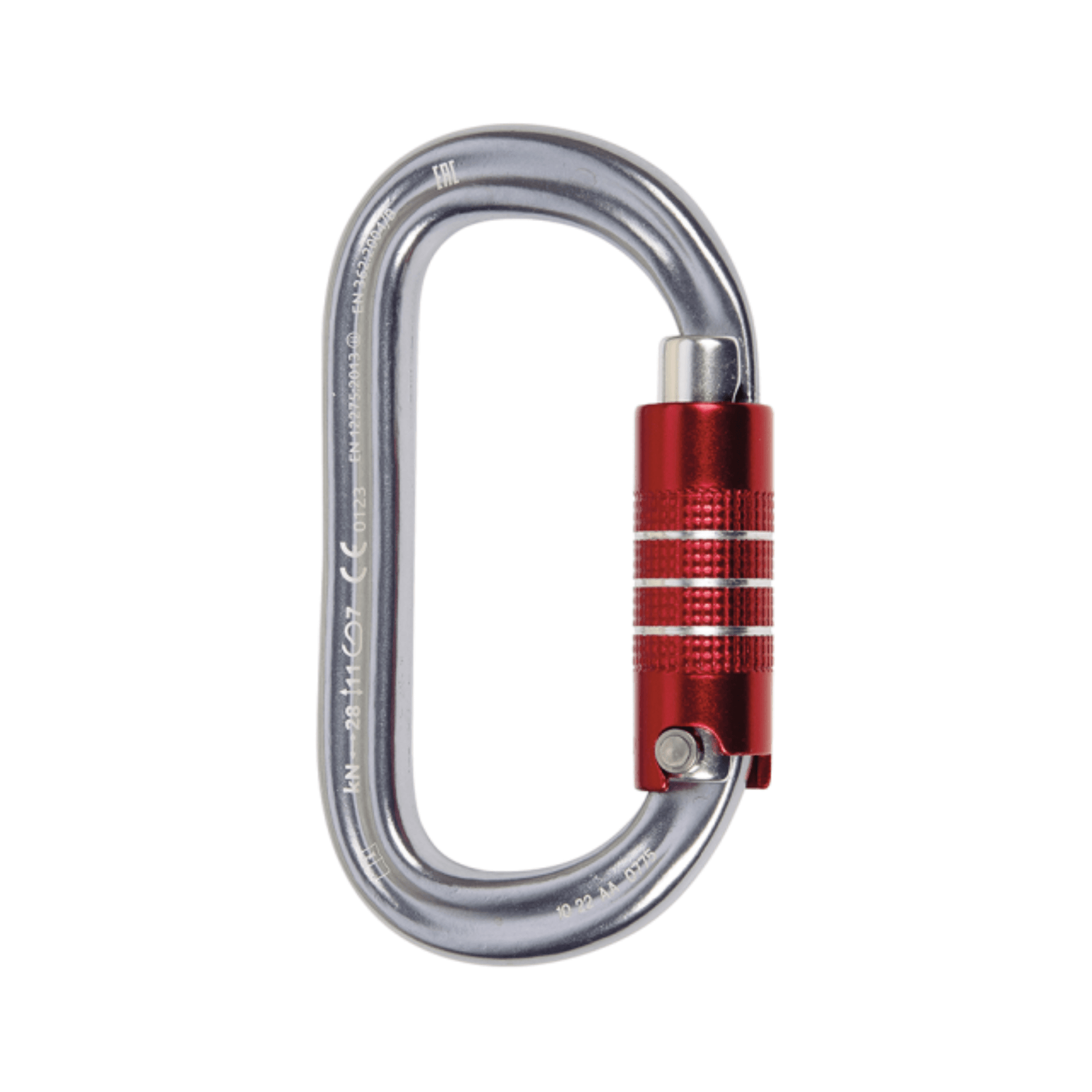 OVAL XL 3LOCK Aluminium Carabiner with red and silver finish, featuring triple-lock mechanism and wide gate opening