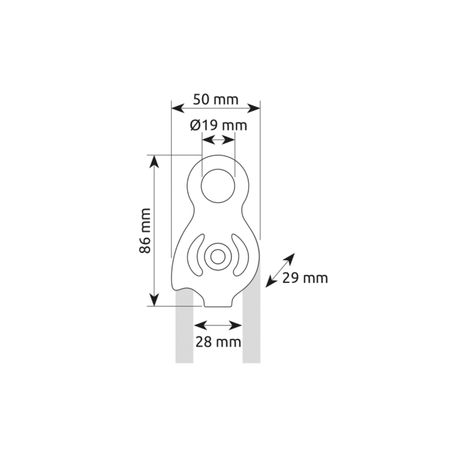 SPHINX Pulley 13mm dimensions diagram with measurements in mm for arborists and tree-rigging professionals.