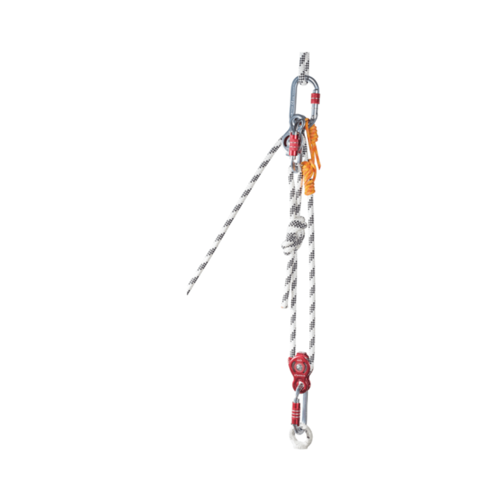 SPHINX Pulley 13mm with carabiner and rope setup, ideal for arborists and rope-access technicians.