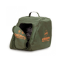 CRISPI Chainsaw Boot Bag in green. Durable, heavy-duty material with sturdy carry handles. Designed for safely storing and transporting chainsaw boots. Protects boots from damage and keeps other gear clean. Features a secure zipper closure.