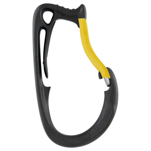Petzl Caritool harness tool holder in black and yellow, designed for tree surgeons and outdoor professionals.