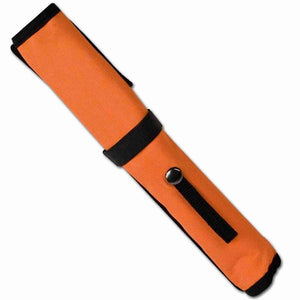 Orange chainsaw chain filing kit with a secure strap, ideal for tree surgeons and maintaining sharp chains.