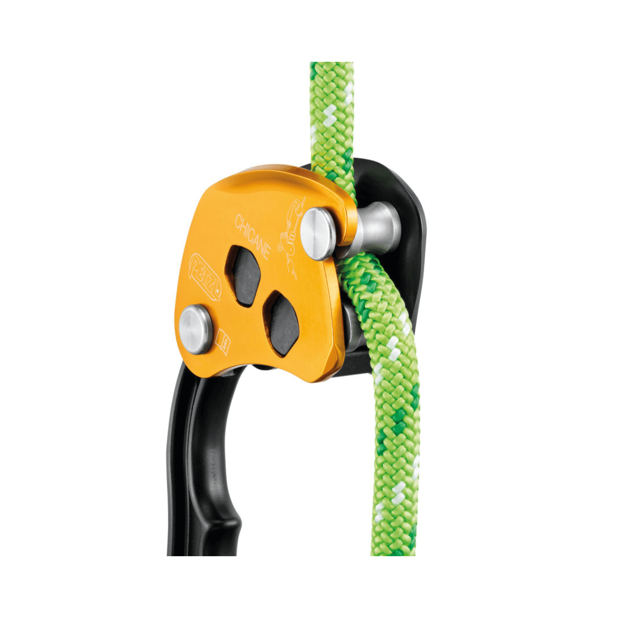 Petzl Chicane auxiliary brake device for tree care, designed for enhanced control with ZigZag on single ropes.