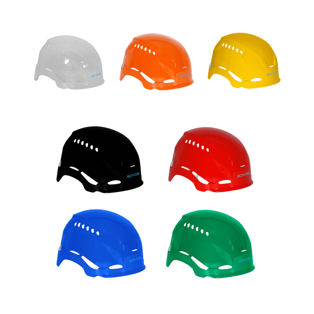 Interchangeable Sovos Climbing Helmet Covers in various colors including black, white, orange, yellow, red, blue, green.