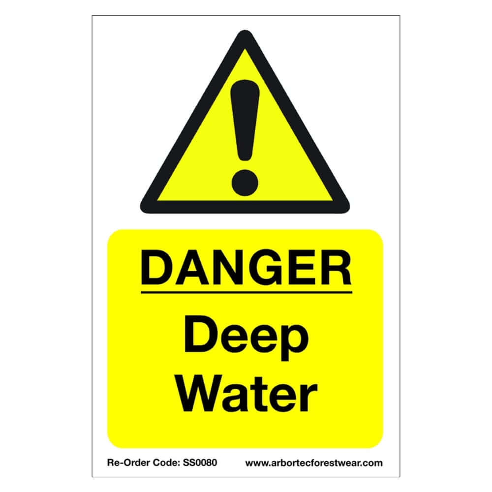 Correx safety sign warning for deep water, ideal for tree surgeons, lightweight 40x60cm fluted plastic board.