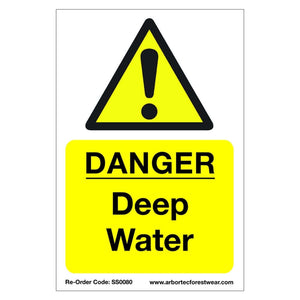 Correx safety sign warning for deep water, ideal for tree surgeons, lightweight 40x60cm fluted plastic board.