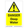 Correx safety sign warning for deep water, ideal for tree surgeons, lightweight 40x60cm fluted plastic board.