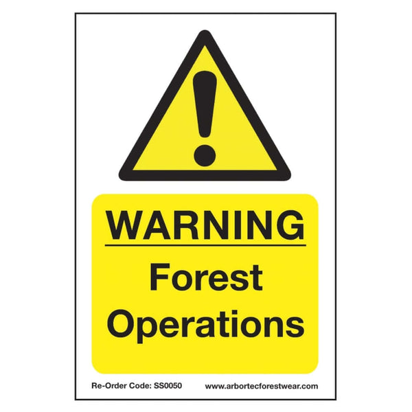 Correx warning sign for forest operations, featuring high visibility yellow and black design for tree surgeons.