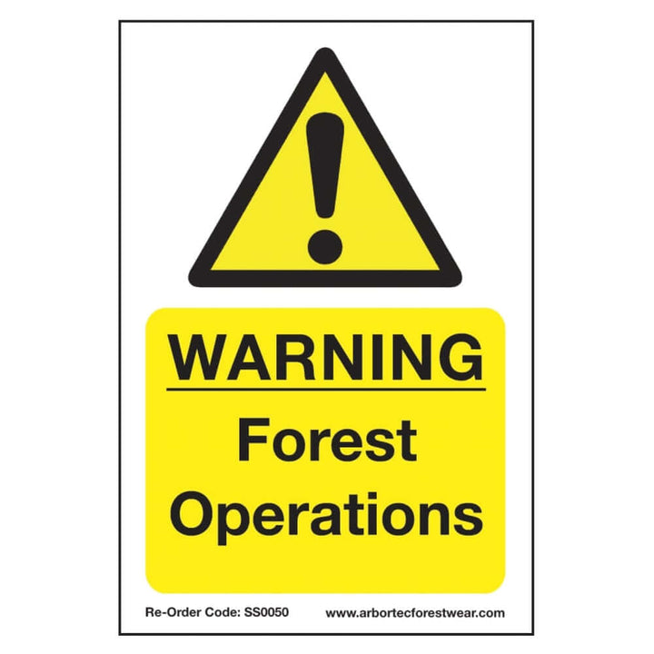 Correx warning sign for forest operations, featuring high visibility yellow and black design for tree surgeons.