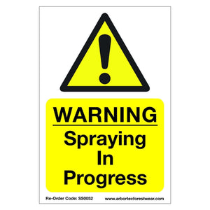 Correx warning sign for spraying in progress, ideal for tree surgeons and safety in industrial settings.