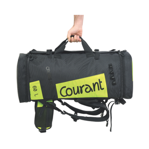 Close-up of the Courant Cross Pro Climbing Bag 60L carry handle.