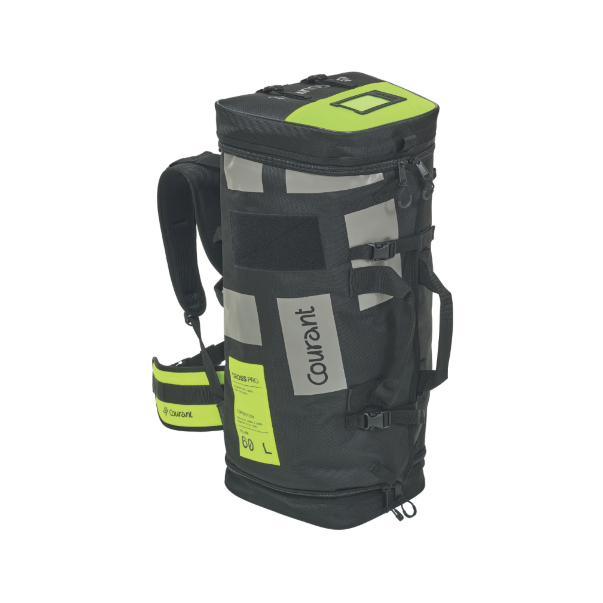 Courant Cross Pro Climbing Bag 60L in black and yellow, modular arborist gear bag with lay-flat design.