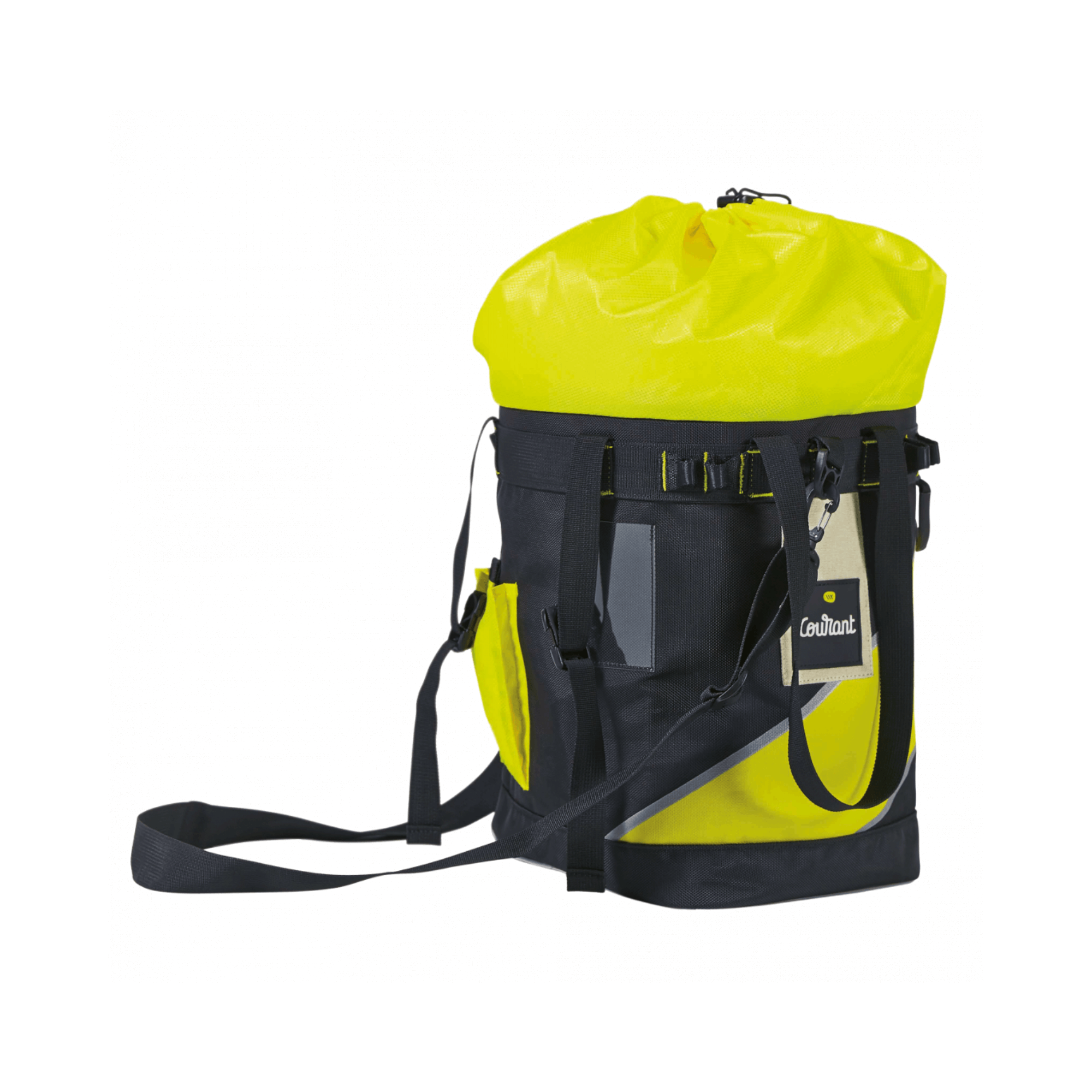 Host Rope Bag in black and yellow, designed for storing and transporting climbing ropes and gear.