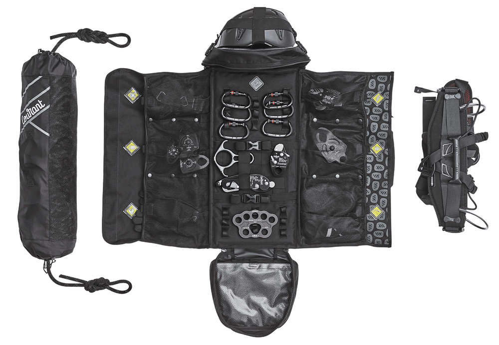Cross Pro Tactical Black Climbing Bag showing organized compartments for tree surgeon gear and accessories.