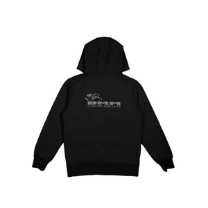 DMM Climb Now Work Later Hoodie Black showing the back design and logo, perfect for climbers and Tree Surgeons.