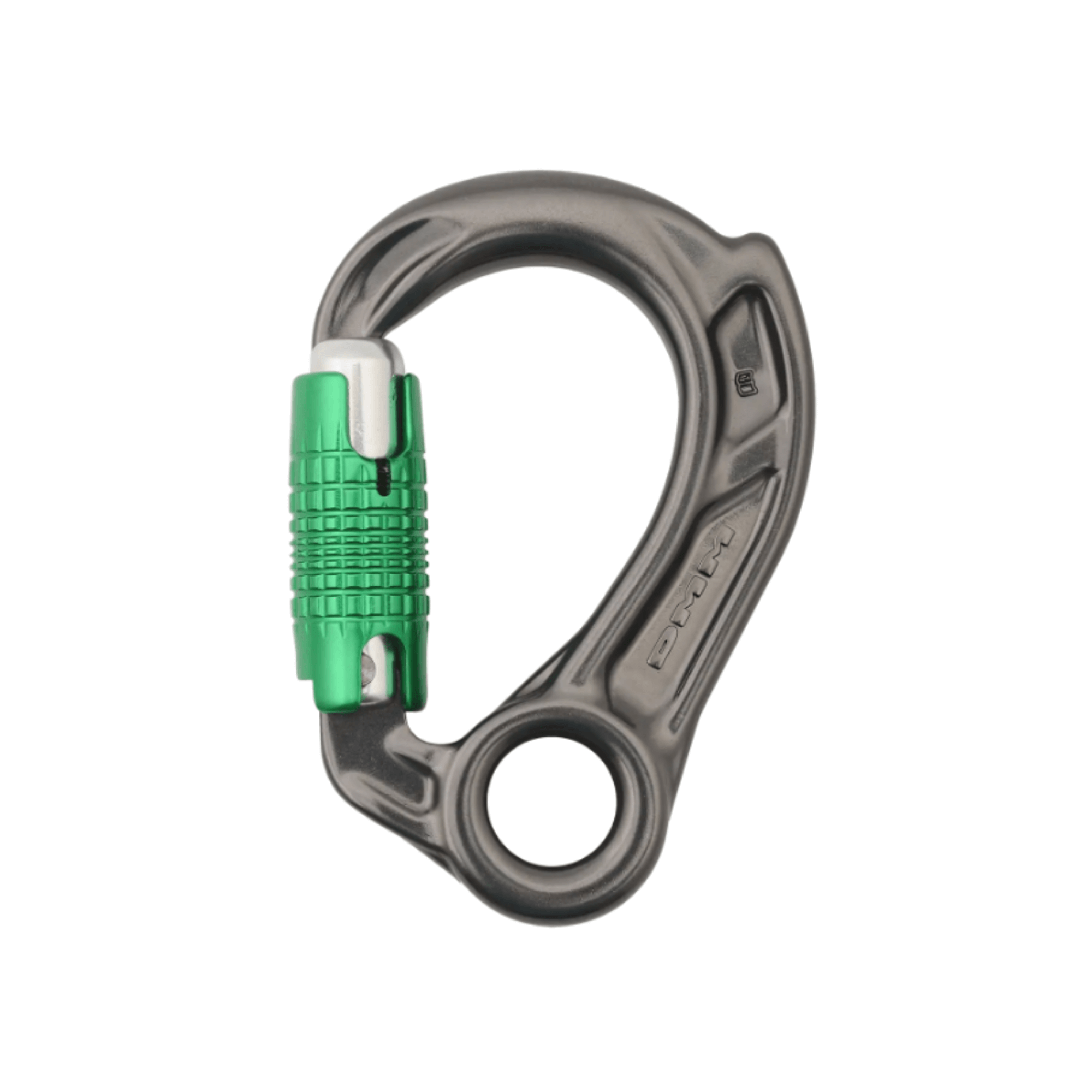 DMM Director Captive Eye Locksafe Carabiner designed for tree surgeons with a green locking mechanism.