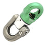 DMM Focus Swivel in green and silver, durable climbing swivel for tree surgeons, designed for one-hand operation.