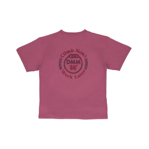 Heritage T-Shirt featuring a bold 'Climb Now! Work Later' print for outdoor enthusiasts and tree surgeons.