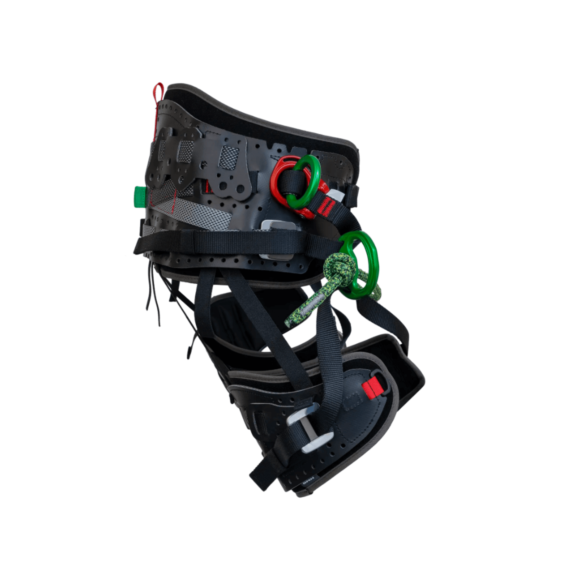 DMM Kinisi Key Harness side view, designed for tree surgeons and climbing enthusiasts, showcasing adjustable features.