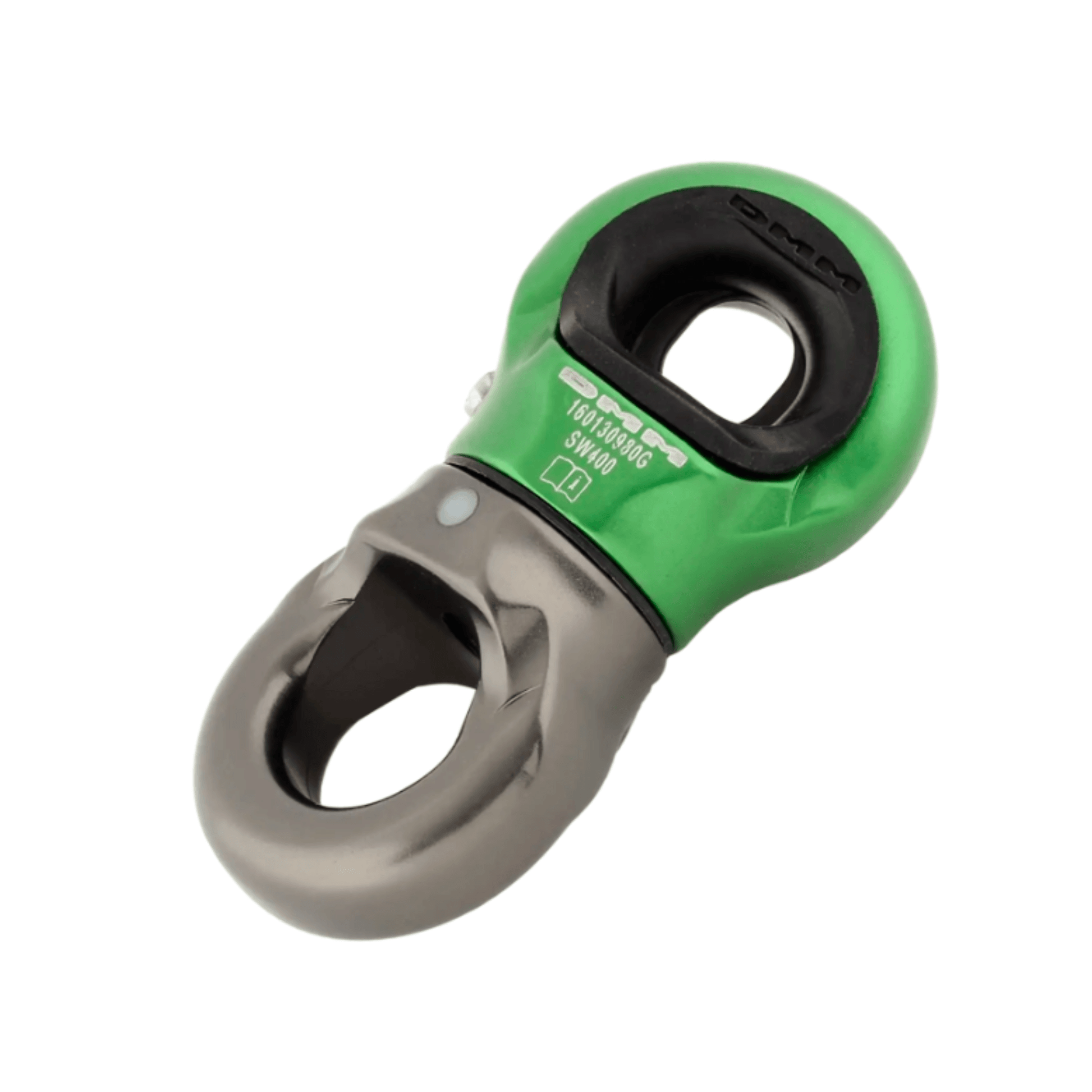 Mini Swivel showing the DMM Compact Swivel in Titanium and Grey with a green accent, ideal for arborists and riggers.