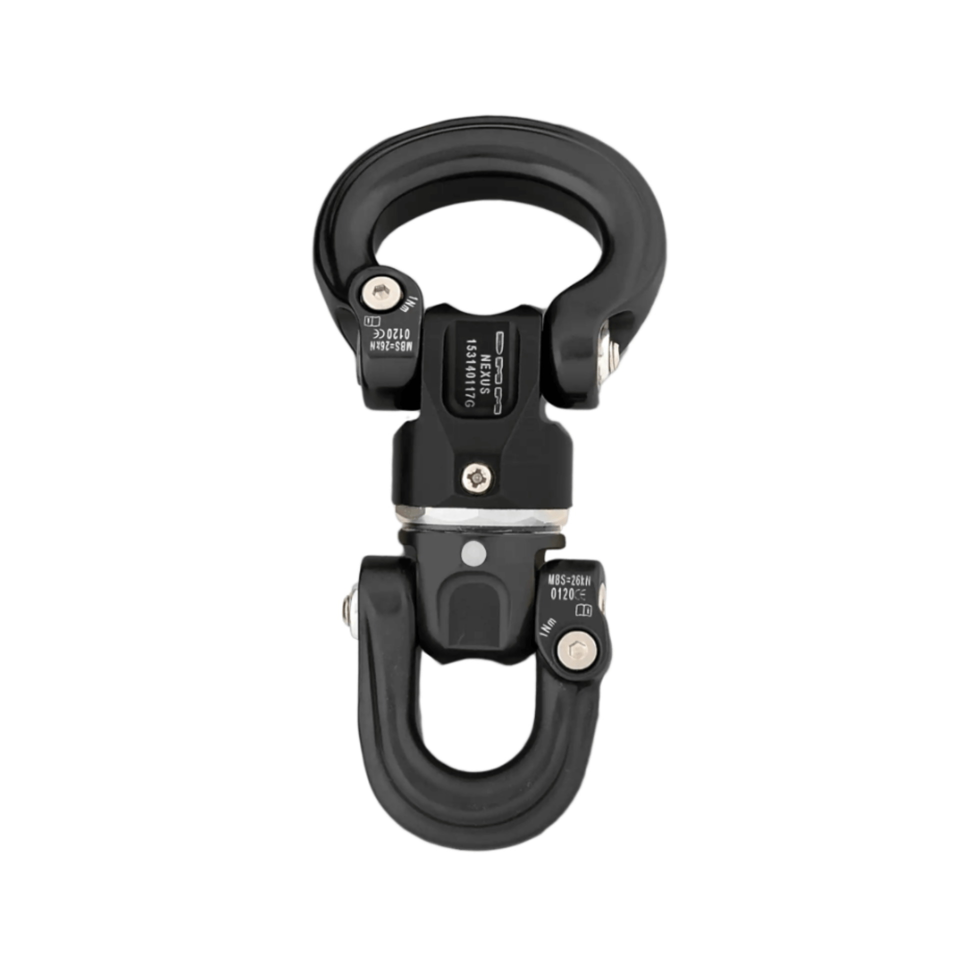 DMM Nexus Swivel in titanium and grey for advanced arborist climbing and rescue operations.