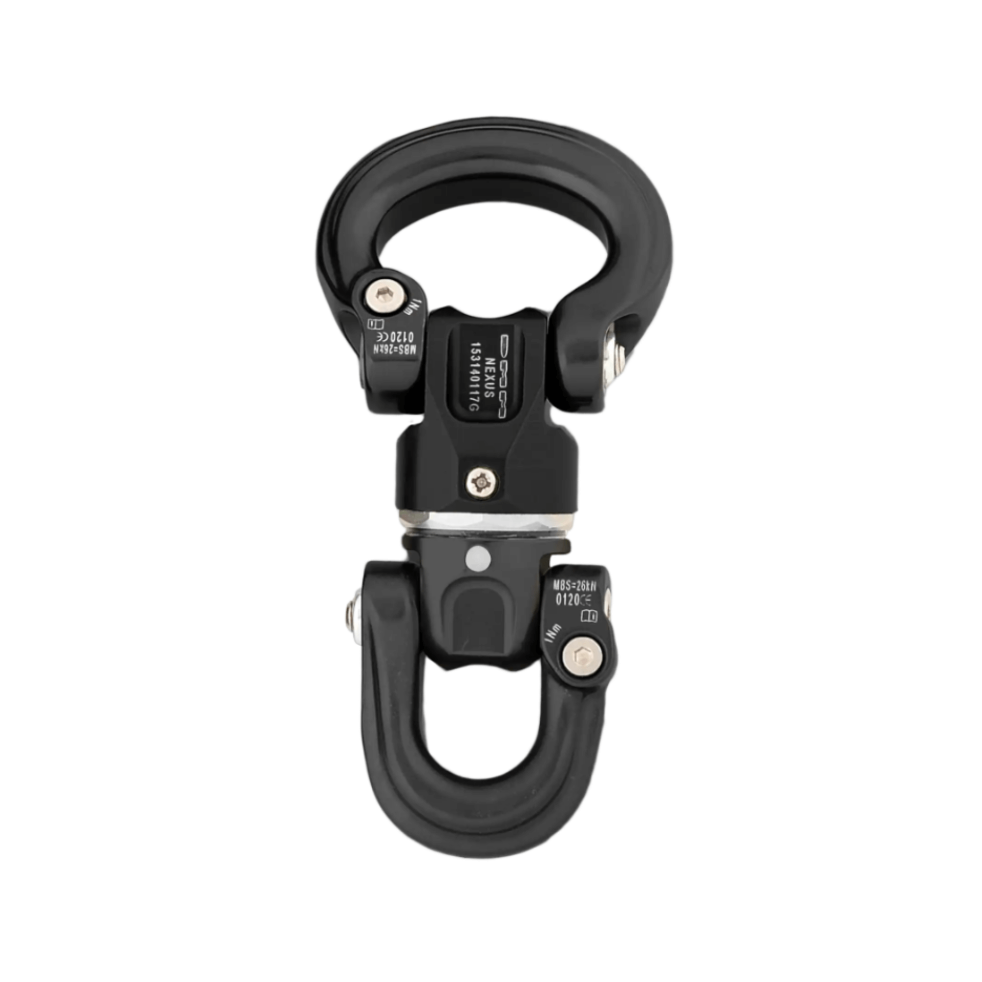 DMM Nexus Swivel in titanium and grey for advanced arborist climbing and rescue operations.