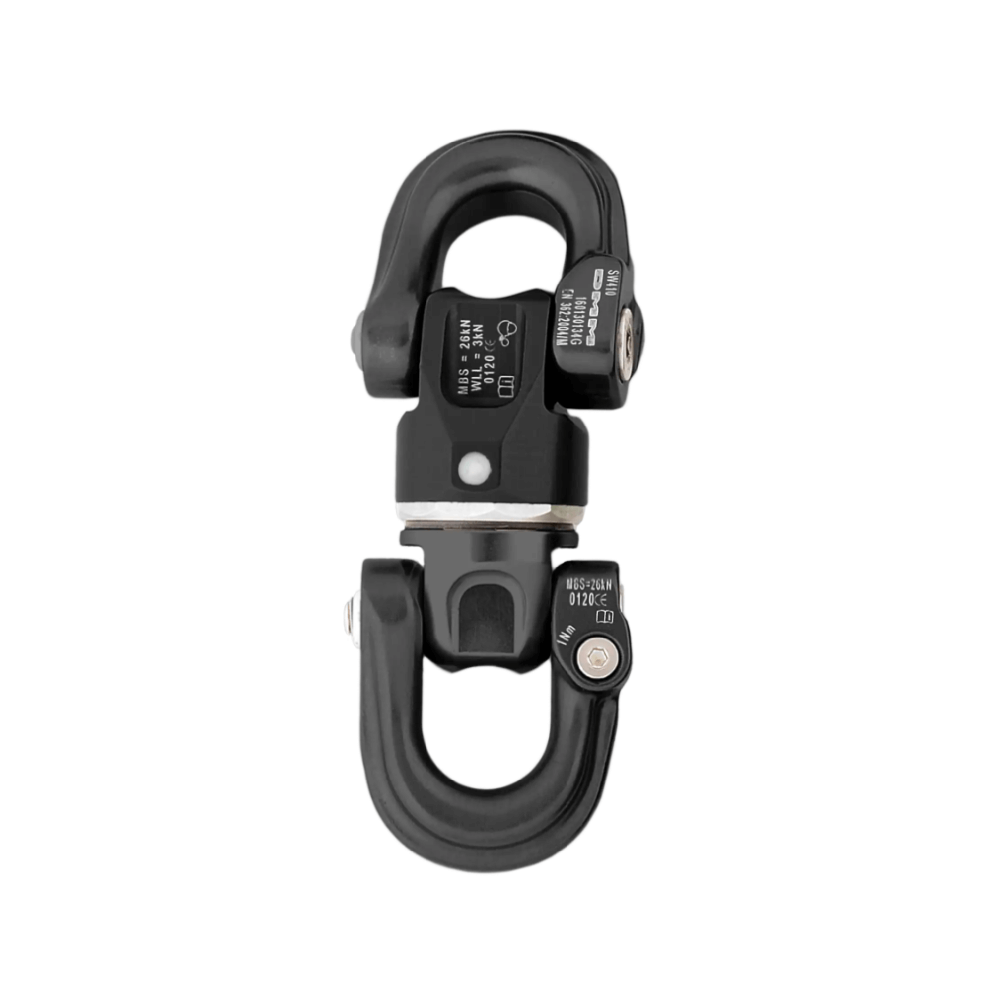 DMM Nexus Swivel in titanium and grey, a compact swivel for rigging and climbing systems.