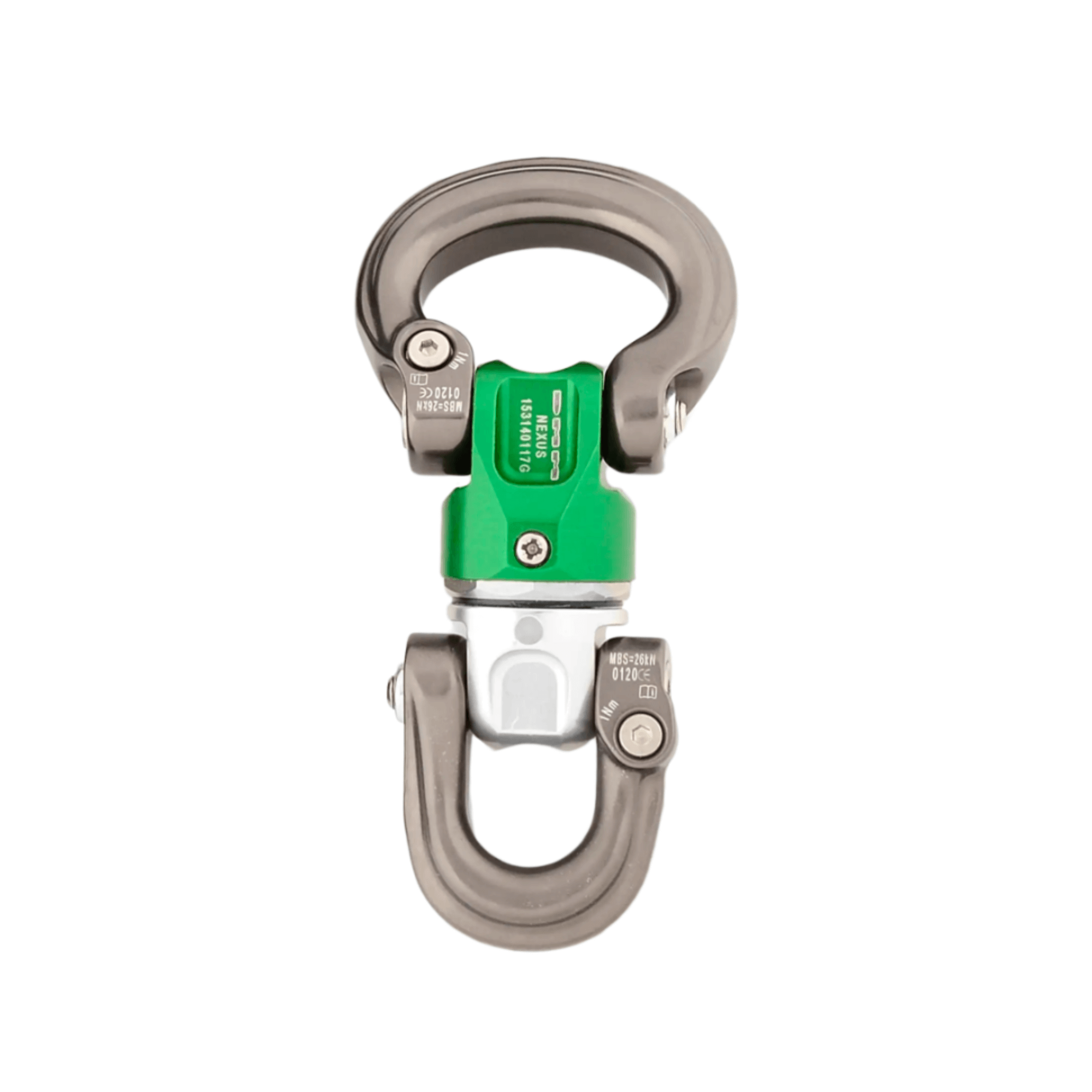 DMM Nexus Swivel in titanium and grey, designed for maximum torsion management and compact setups.