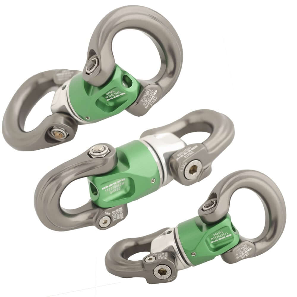 DMM Nexus Swivel - versatile rigging tool for tree surgeons, designed to eliminate rope twist and enhance load management.