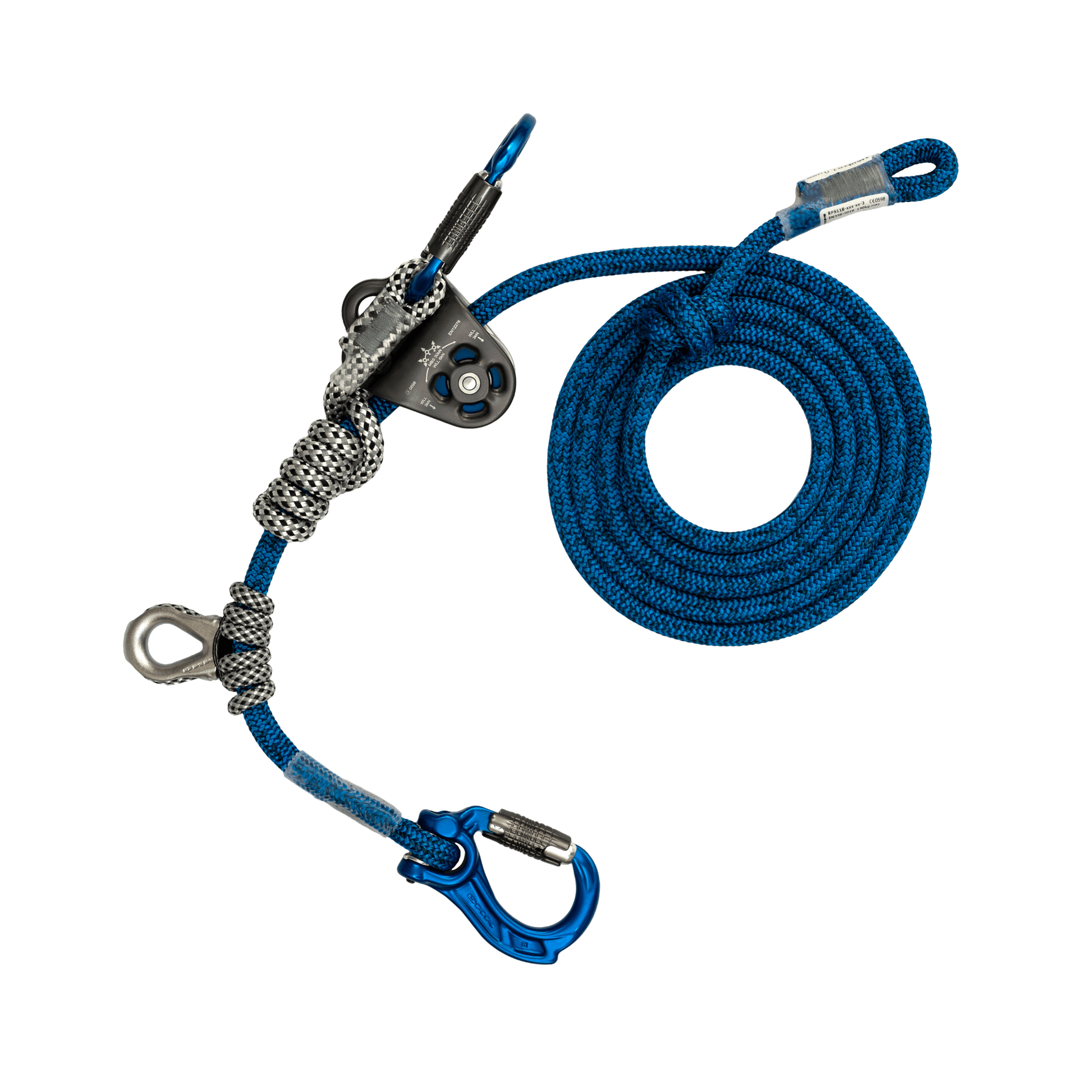 Nomad Friction Hitch Lanyard System showing rope and attachments for tree climbing and work positioning.