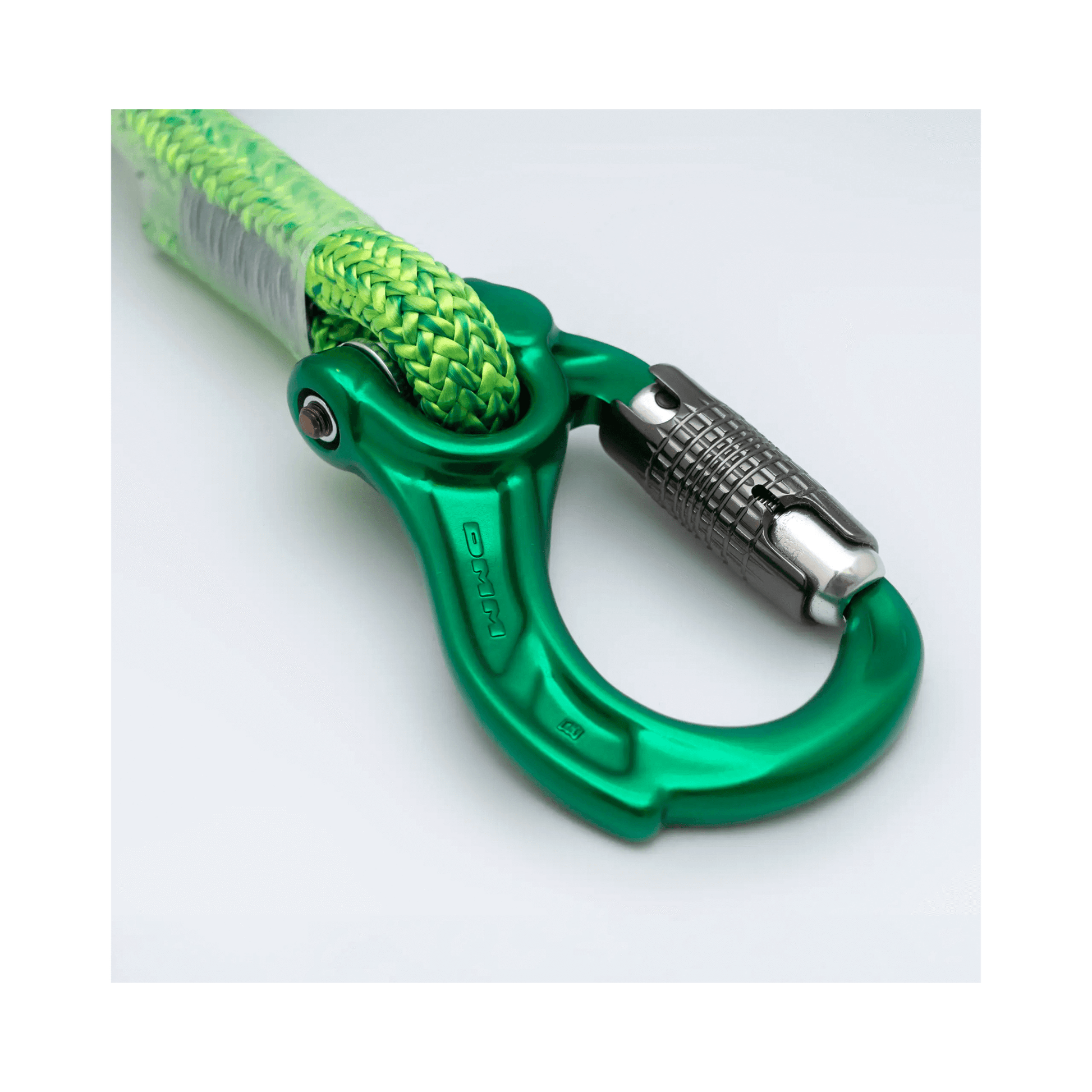 Nomad Friction Hitch Lanyard System detailed view showing the green carabiner and braided rope.