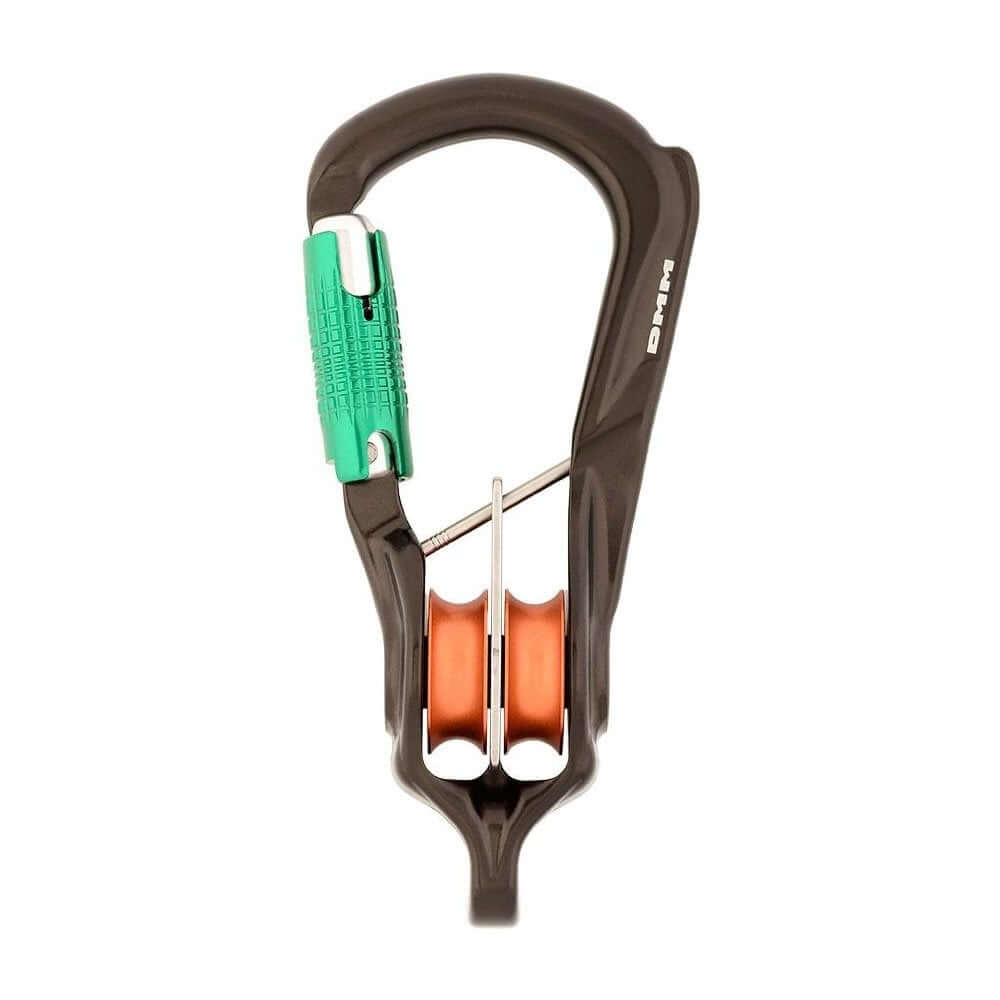 DMM Revolver Rig Twin Locksafe Pulley designed for tree surgeons, featuring dual pulleys and a secure carabiner system.