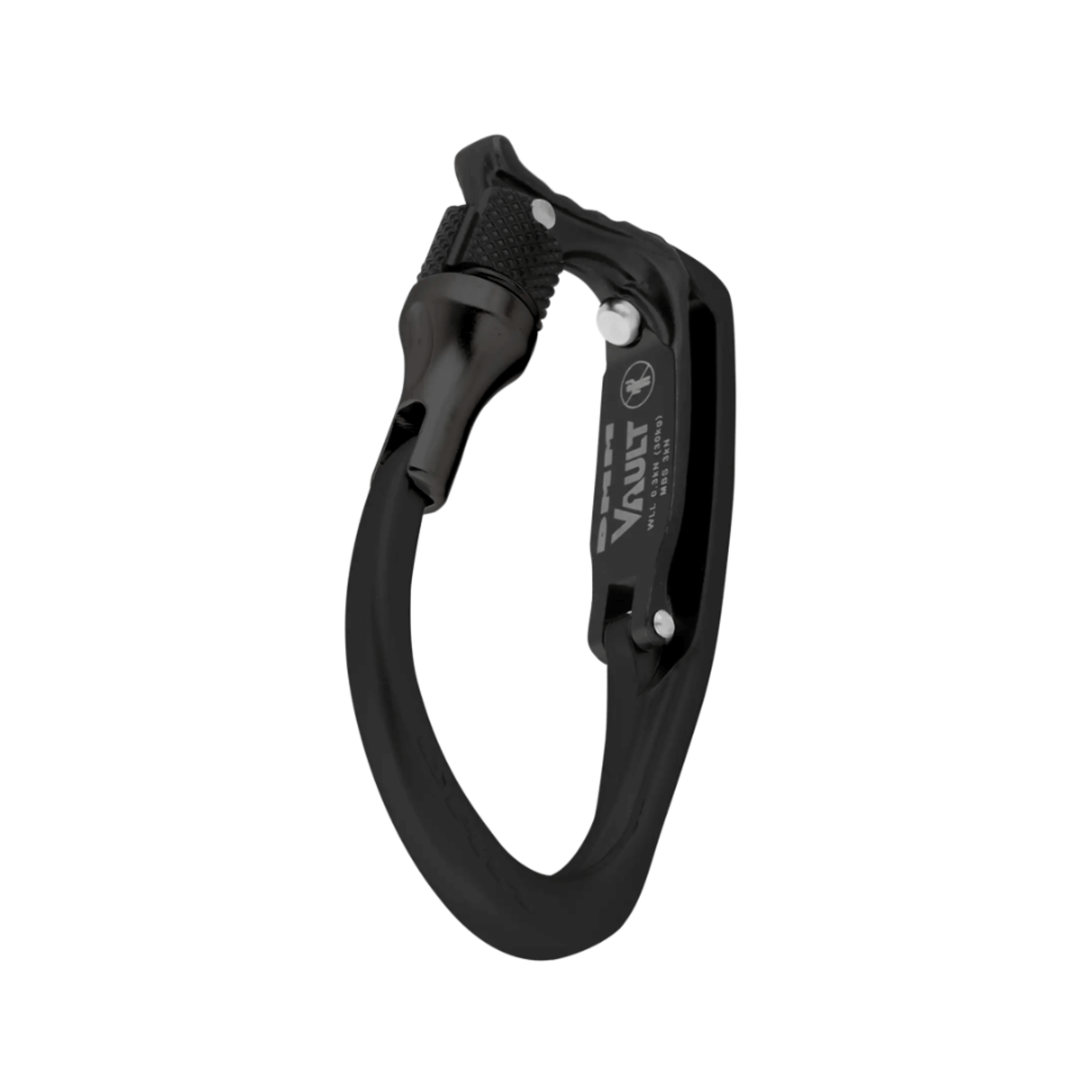 Vault Lock Harness Clip in black, durable and secure tool holder for arborists, suitable for gear organization.