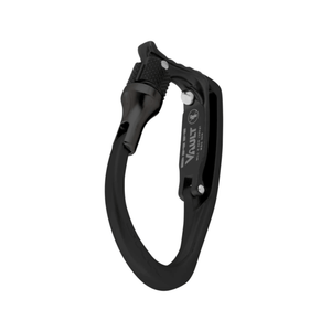 Vault Lock Harness Clip in black, durable and secure tool holder for arborists, suitable for gear organization.