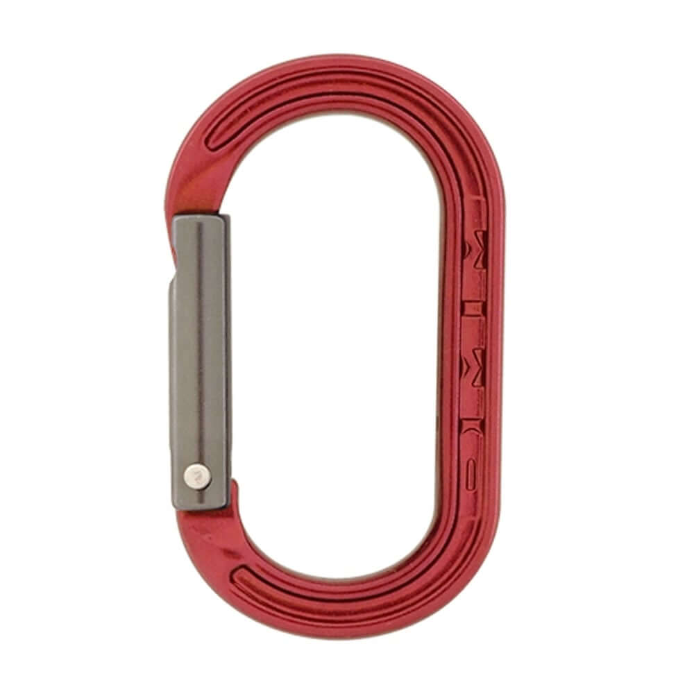 DMM XSRE Mini Carabiner in red, lightweight and compact, ideal for tree surgeons and outdoor use.