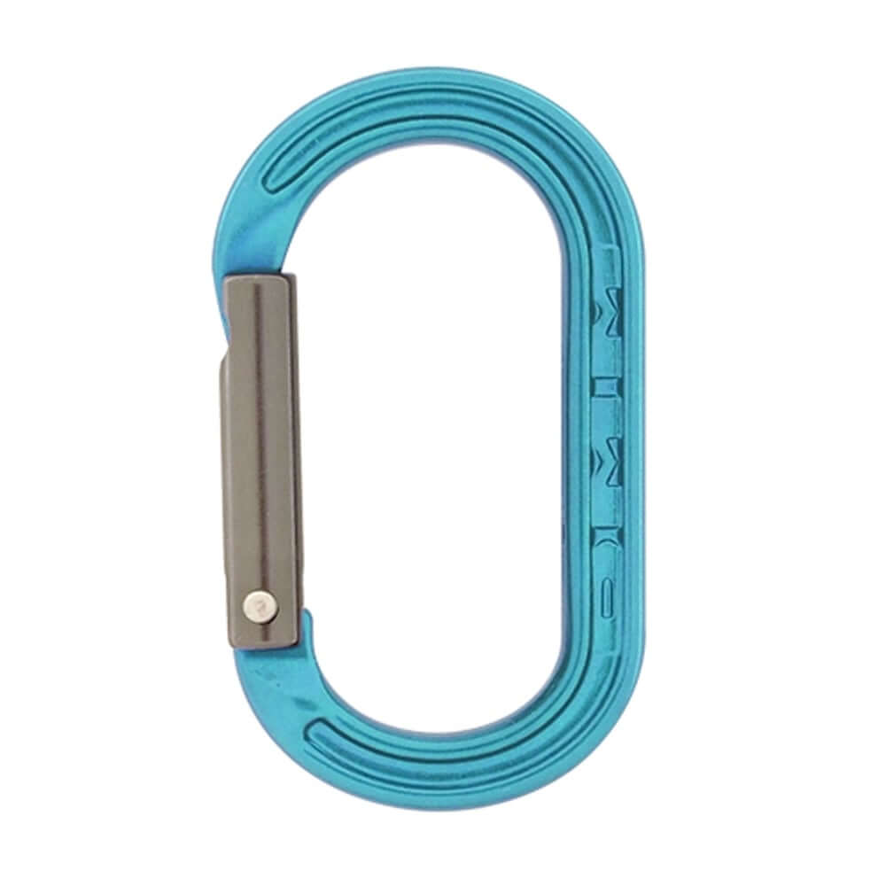 DMM XSRE mini carabiner in blue, lightweight and durable, perfect for tree surgeons and climbing enthusiasts.