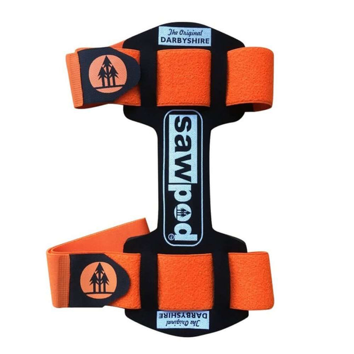 Darbyshire Sawpod pruning saw holster. Securely holds a pruning saw. Black, durable material. Attaches to belt for easy access in tree work