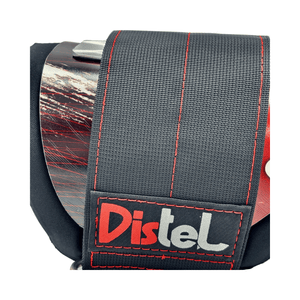 DISTEL Aluminium 3.1 Climbing Spikes Velcro Short Gaff close-up of padded strap and logo
