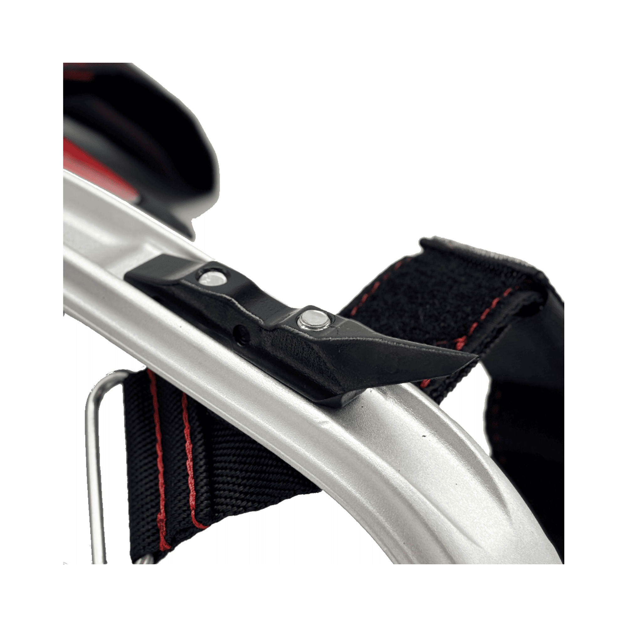 Aluminium 3.1 Climbing Spikes Velcro Short Gaff close-up of attachment detail for secure fit.