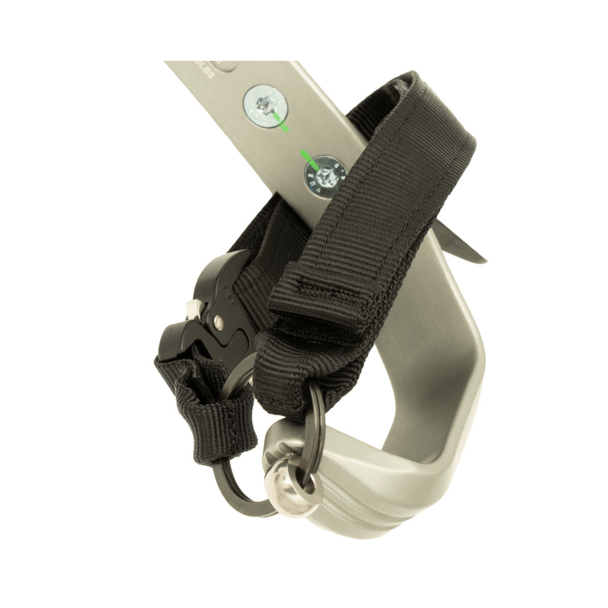 Close-up of Gecko 3.0 Aluminium Tree Climbing Spikes with straps and gaffs for enhanced climbing performance.