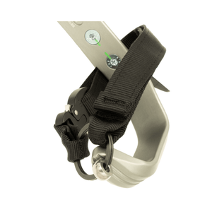 Close-up of Gecko 3.0 Aluminium Tree Climbing Spikes with straps and gaffs for enhanced climbing performance.