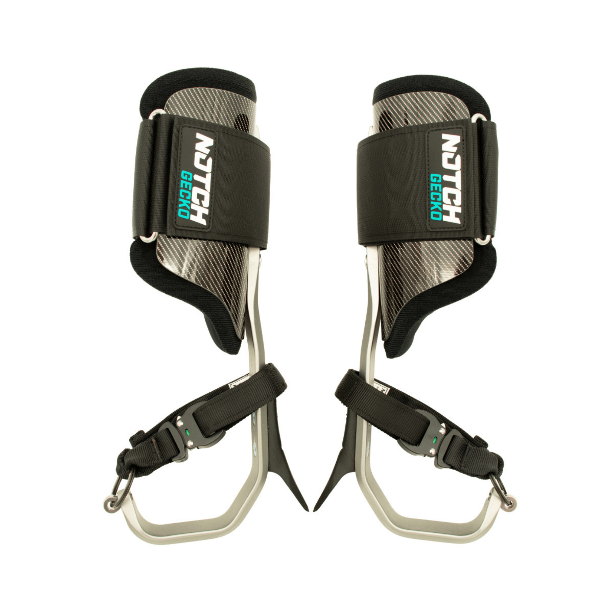 Gecko 3.0 Aluminium Tree Climbing Spikes with anatomically moulded cuffs and adjustable height for tree climbing.