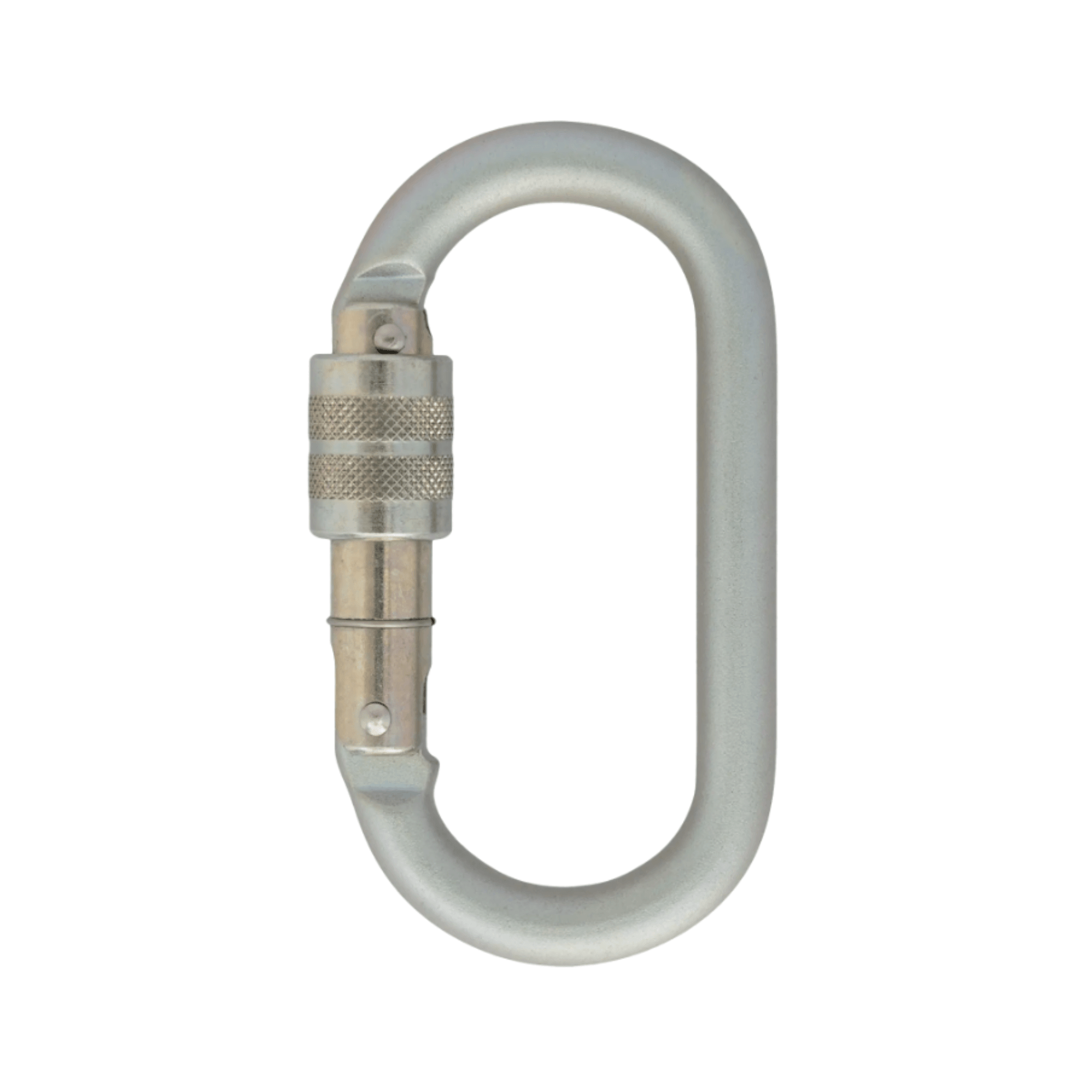 10mm Steel Oval Screwgate carabiner with a screwgate locking mechanism, ideal for professional rope access and rescue.