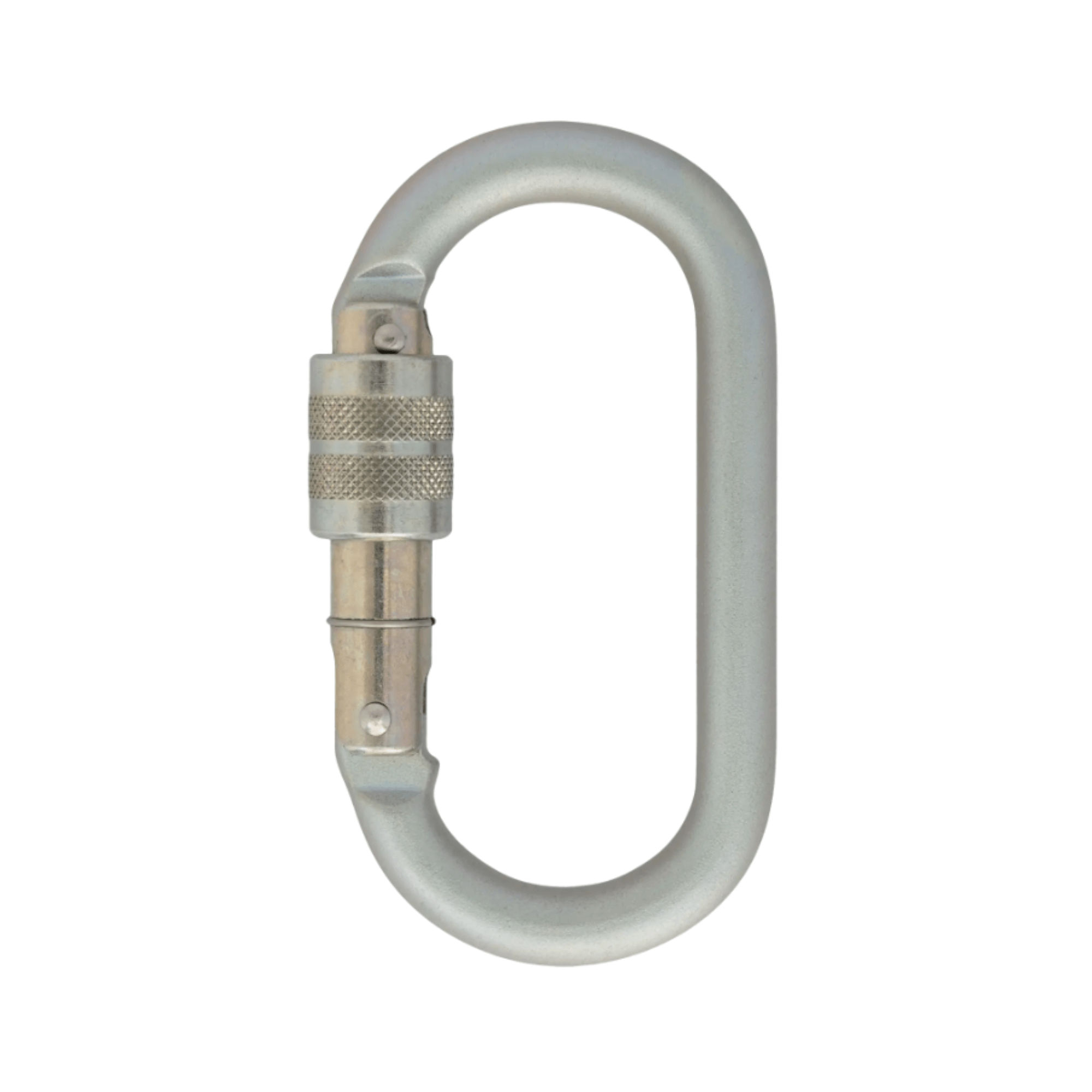 10mm Steel Oval Screwgate carabiner with a screwgate locking mechanism, ideal for professional rope access and rescue.