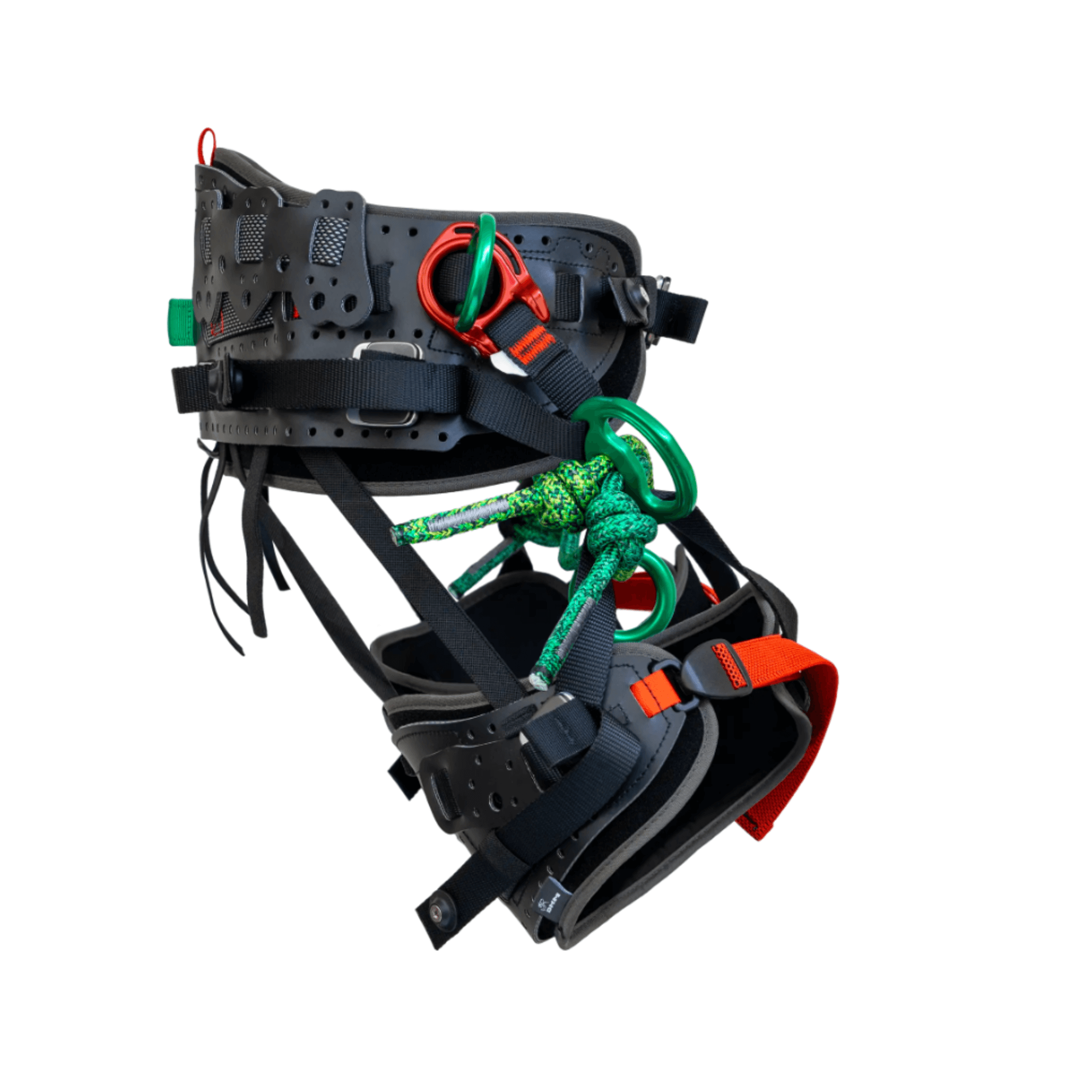 DMM Kinisi Air Harness showcasing its lightweight design, featuring vibrant connection points and a durable structure.