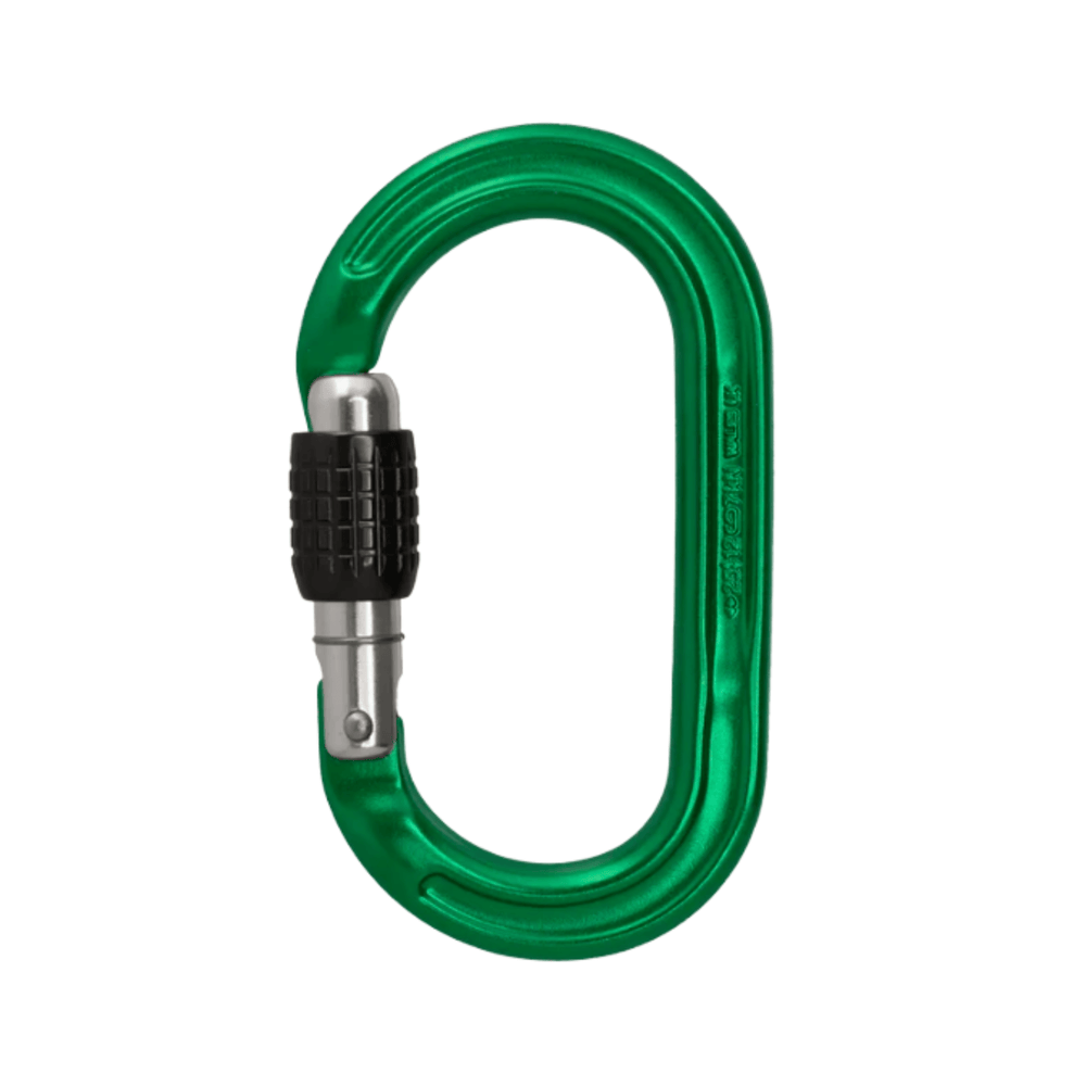 DMM Ultra O Karabiner, green oval carabiner designed for tree surgeons and climbing professionals.