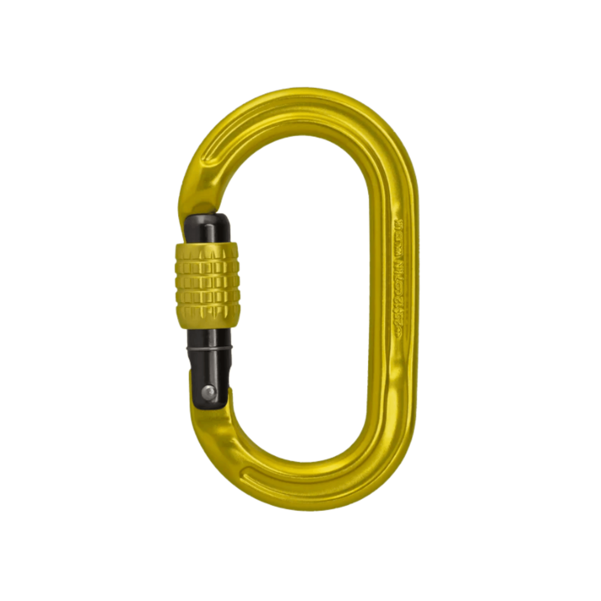 DMM Ultra O Karabiner, a yellow locking carabiner, ideal for tree surgeons and climbing professionals.